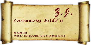 Zvolenszky Jolán névjegykártya