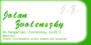 jolan zvolenszky business card